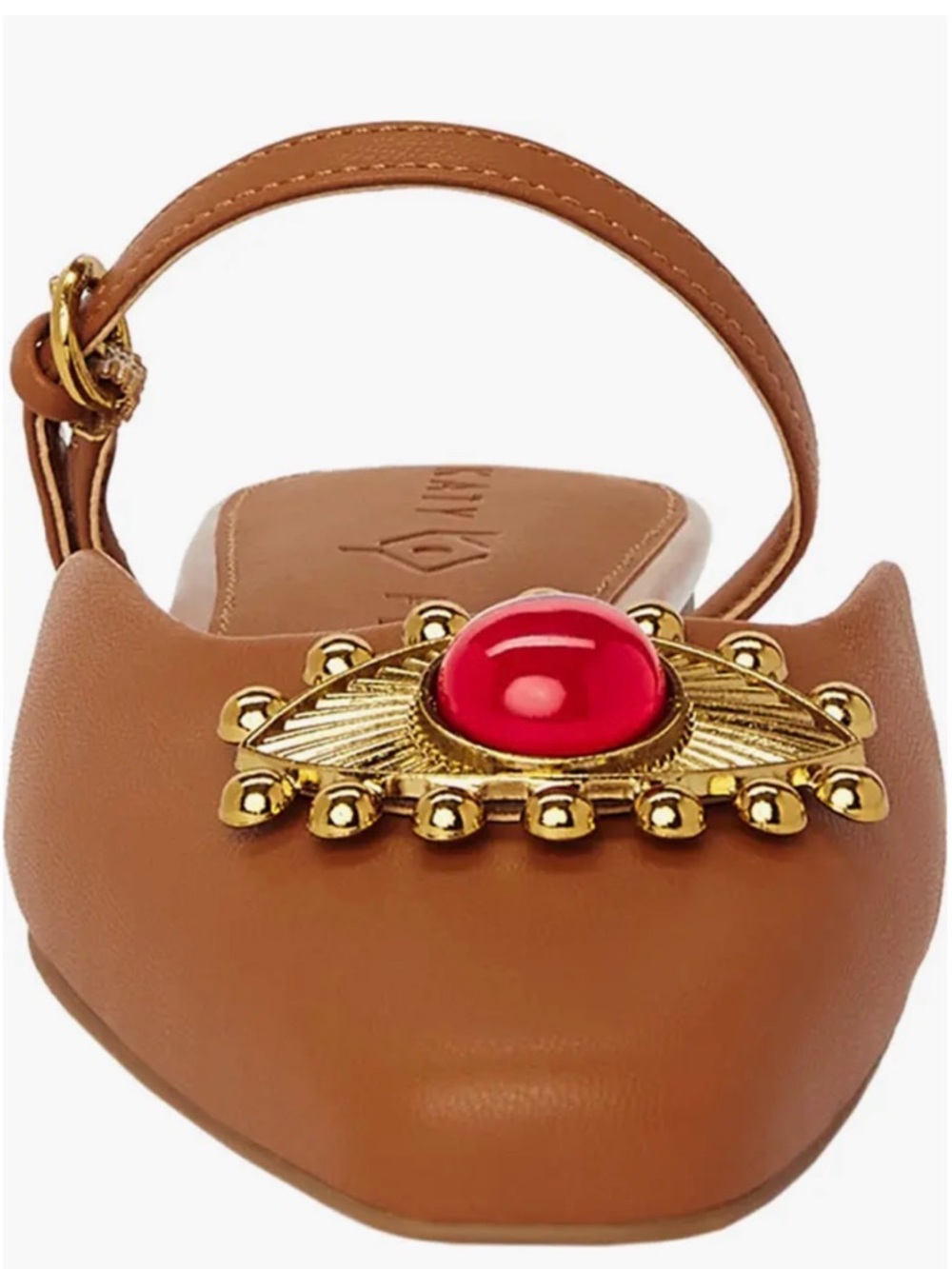 Katy Perry Collections Brown Flat Slingback with Gold Medallion & Red Jewel